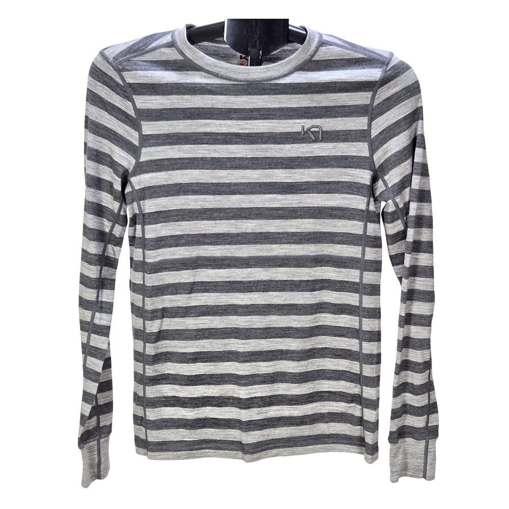 Women's Kari Traa Medium Grey Striped 100% Wool Long Sleeve Base Layer Top